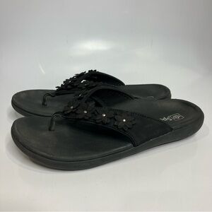 Spenco Belize orthotic sandals flip flops black flowers casual womens‎ size 9